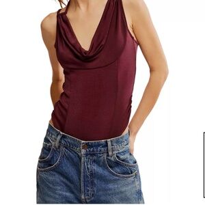 Free People Intimately Size Small NWT Cowl Neck Sleeveless Bodysuit - Wine